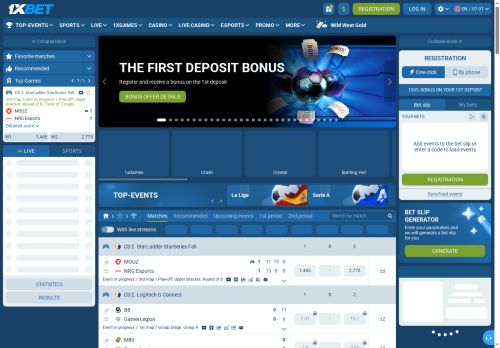 Capture d'écran du site 1xBet