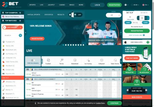 Capture d'écran du site 22Bet